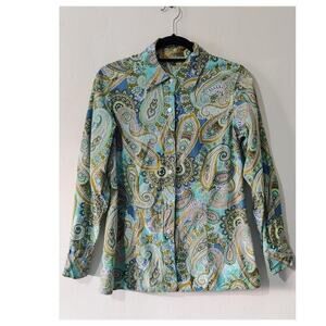 Tommy Bahama Paisley Floral Button Down Shirt Sz 6 Green Blue Long Sleeve Cotton